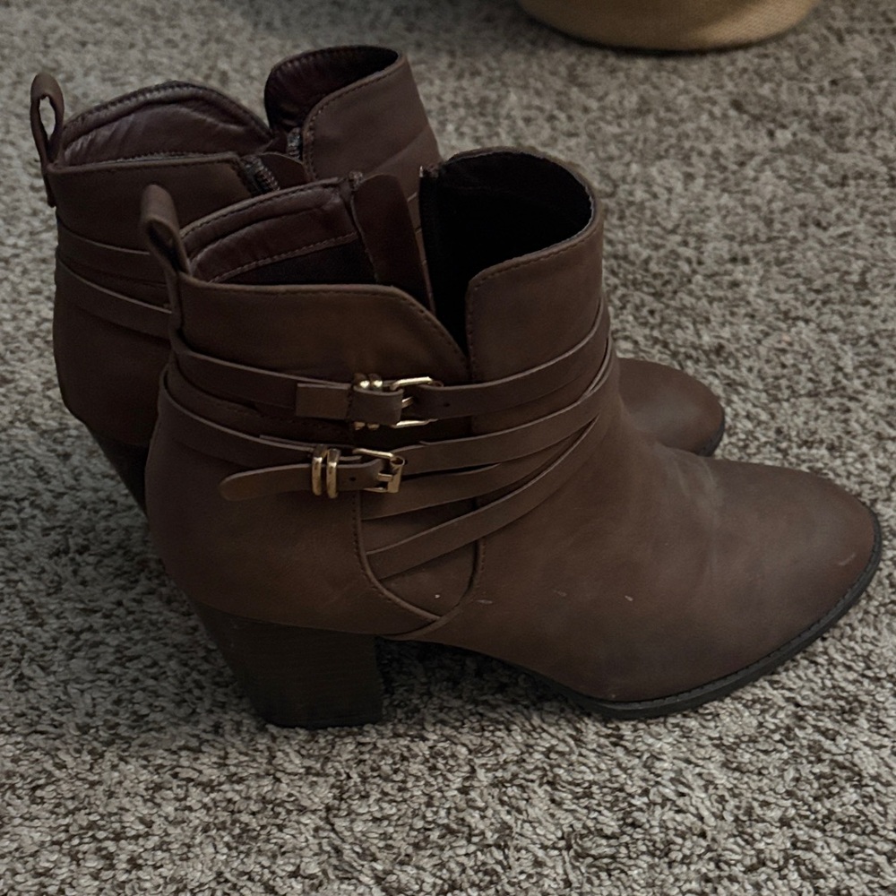 Brown Ankle Boots with Buckle Detail
